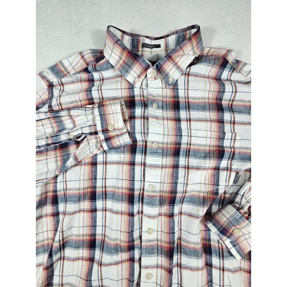 Eddie Bauer Mens XL Classic Fit Plaid Button Down Shirt Red Navy White D1267435